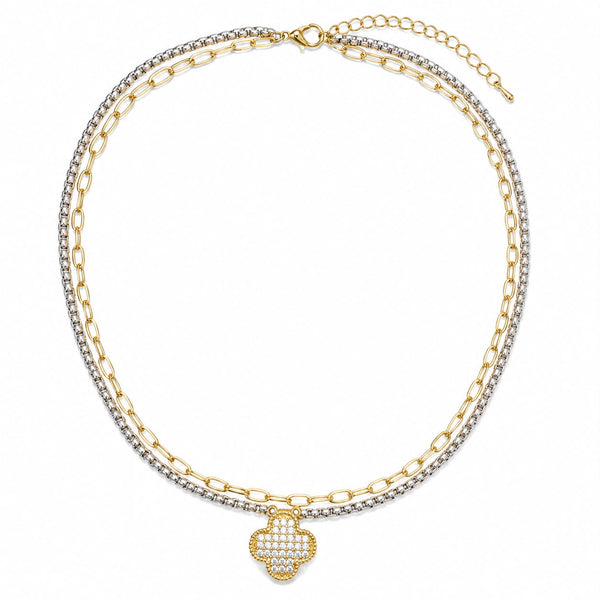 Collar de doble cadena con trebol