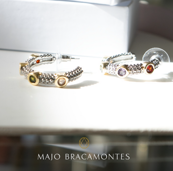 Hoops plateados con detalles dorados - MAJO BRACAMONTES JOYERIA 