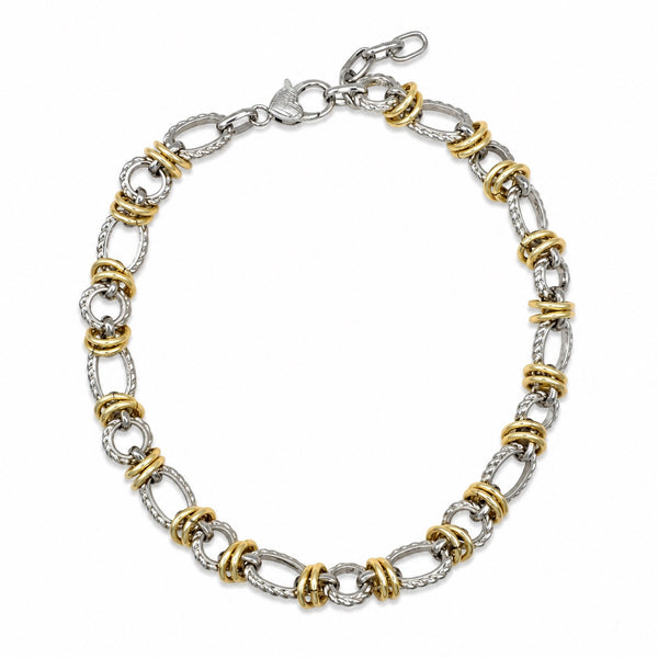 Cadena plateada gruesa con doble aro dorado - MAJO BRACAMONTES JOYERIA 