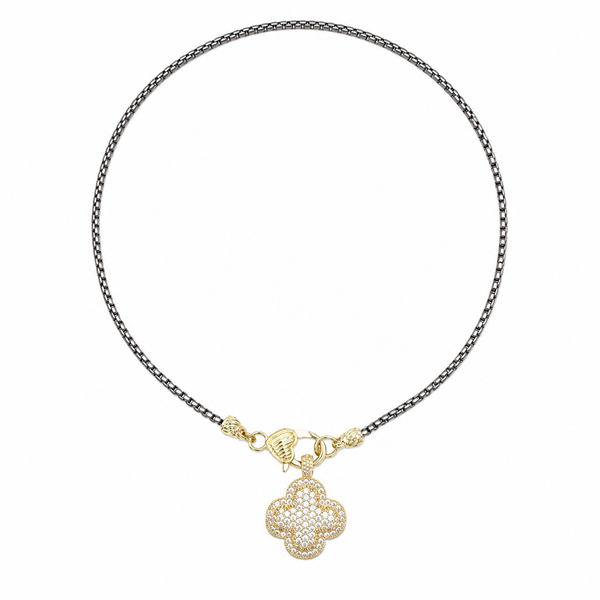 Cadena plateada con trébol dorado con diamantes - MAJO BRACAMONTES JOYERIA 