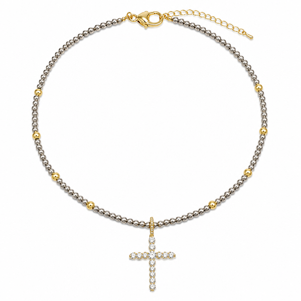 Collar plateado de cruz cristalina - MAJO BRACAMONTES JOYERIA 