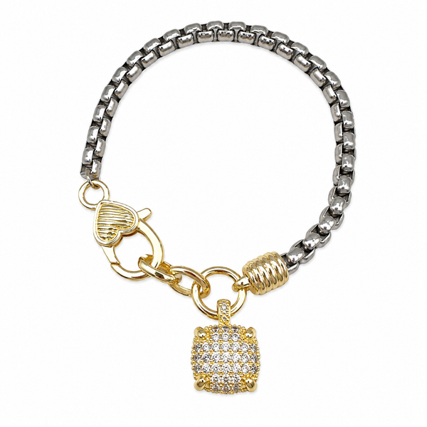 Pulsera plateada con dije dorado - MAJO BRACAMONTES JOYERIA 