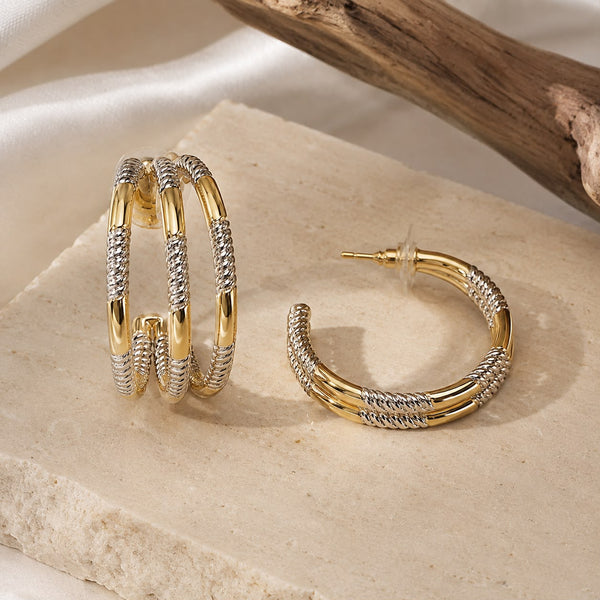 Hoops dorados con detalles plateados