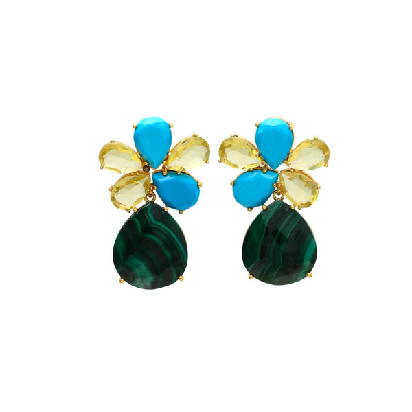 Aretes de flor con piedra natural (varios colores)