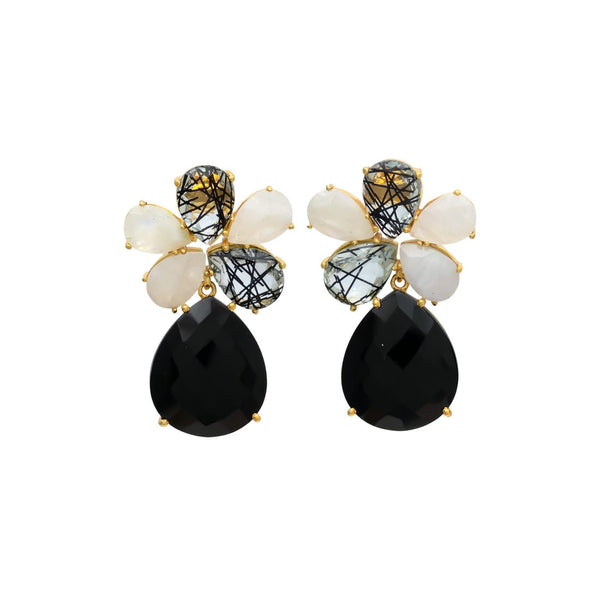 Aretes de flor con piedra natural (varios colores)