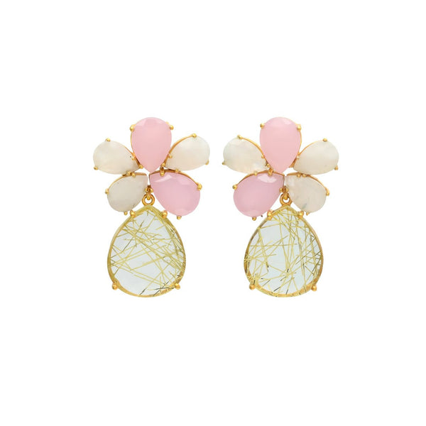 Aretes de flor con piedra natural (varios colores)